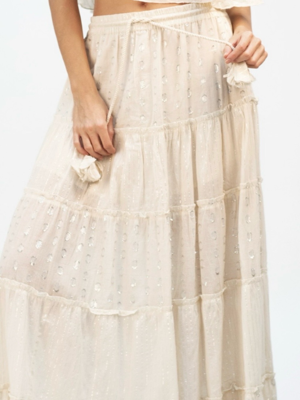 𓆩♡𓆪 Z&L Europe Ivory Bohemian Tiered Maxi Skirt – Size Large- Discontinued -